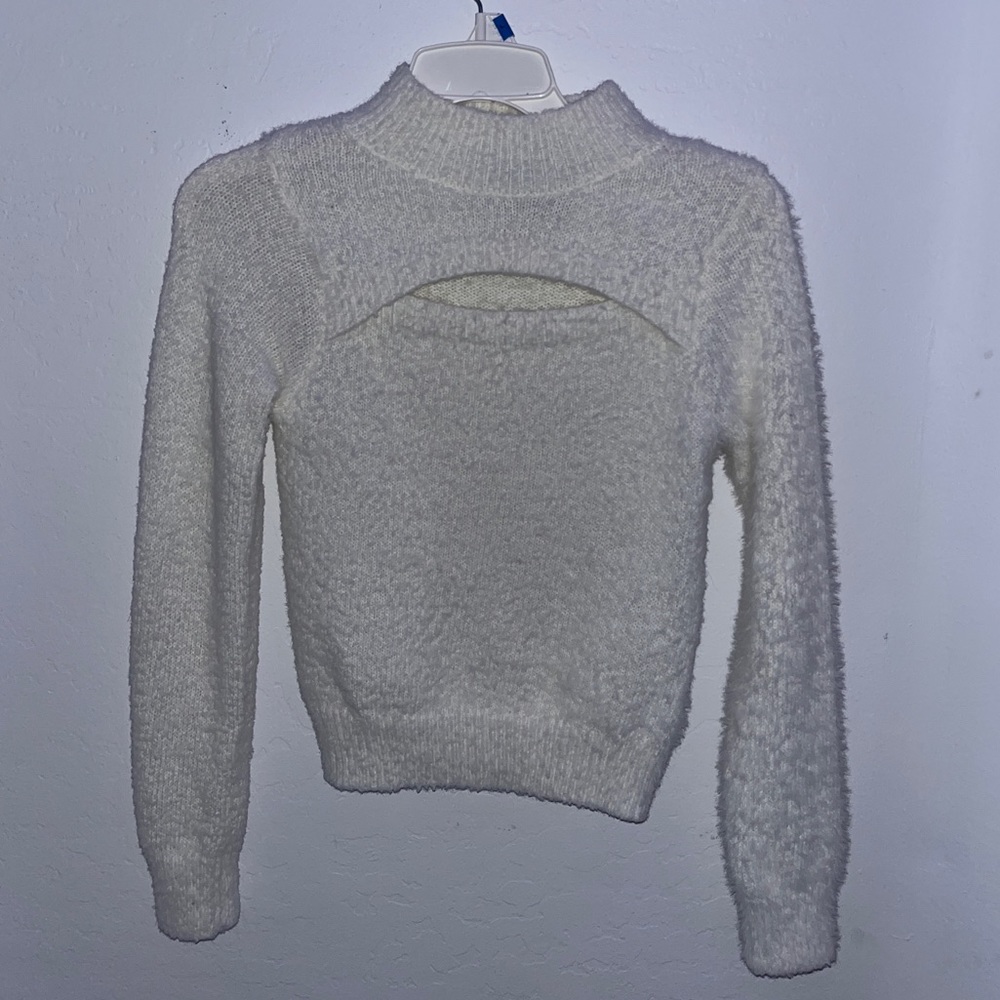 white cutout long sleeve sweater